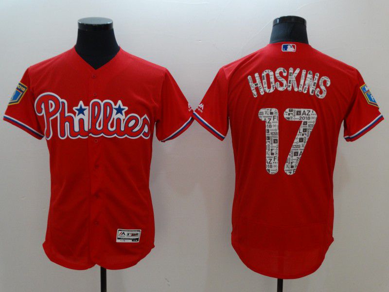 Men Philadelphia Phillies 17 Hoskins Red Elite Spring Edition MLB Jerseys